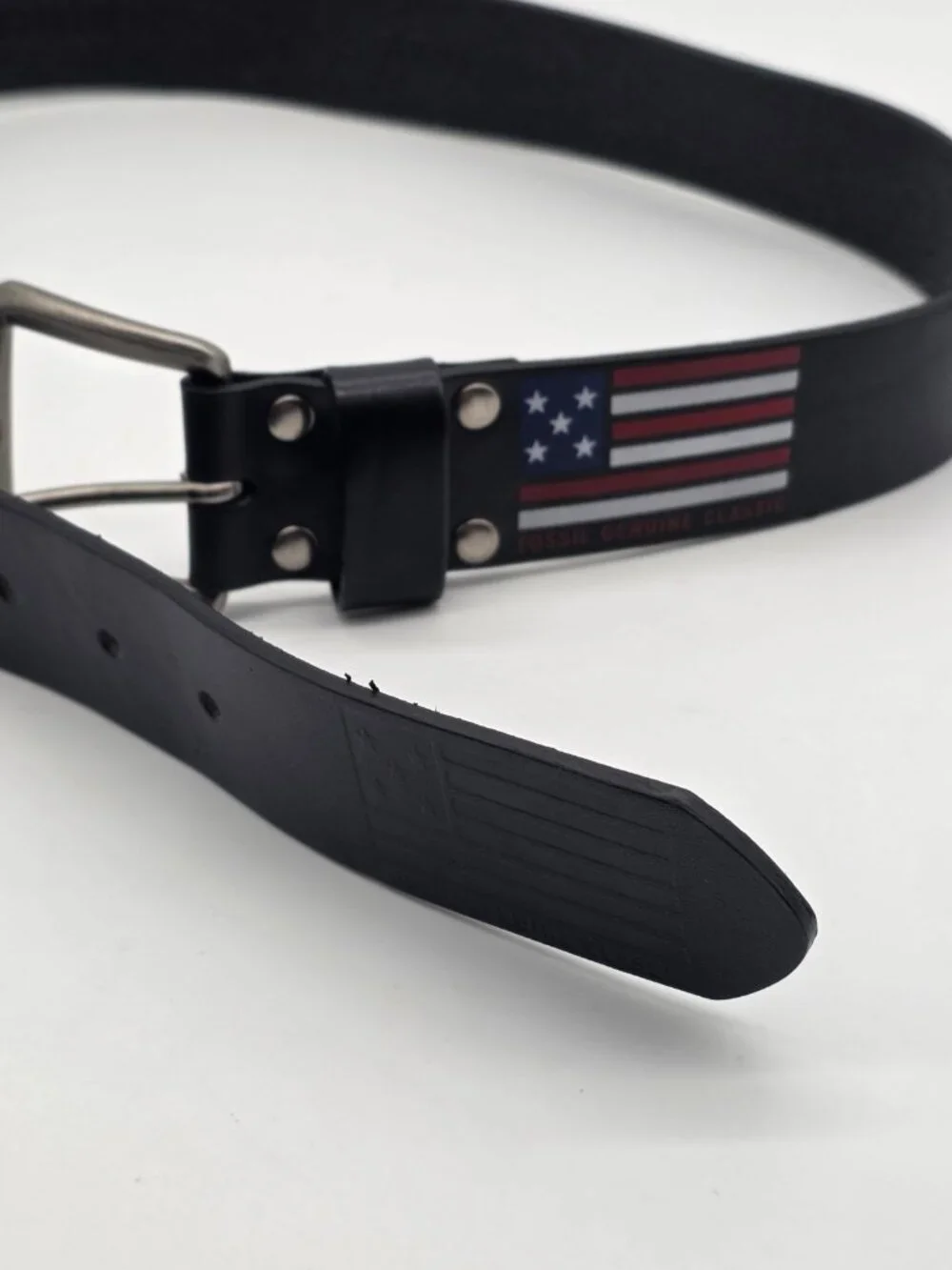 Fossil Genuine Classic Belt Men's Size 34 American Flag Patriotic Black Leather